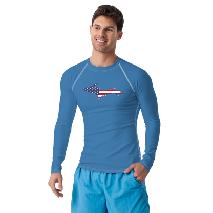 Michigan Upper Peninsula Rash Guard (w/ UP USA Flag) | Men's - Lake Superior Blue