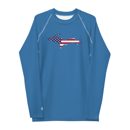 Michigan Upper Peninsula Rash Guard (w/ UP USA Flag) | Men's - Lake Superior Blue