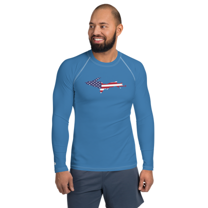 Michigan Upper Peninsula Rash Guard (w/ UP USA Flag) | Men's - Lake Superior Blue