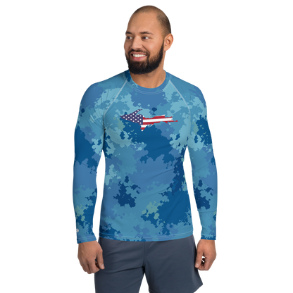 Michigan Upper Peninsula Rash Guard (w/ UP USA Flag) | Men's - Great Lakes Camo