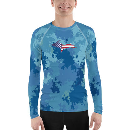 Michigan Upper Peninsula Rash Guard (w/ UP USA Flag) | Men's - Great Lakes Camo