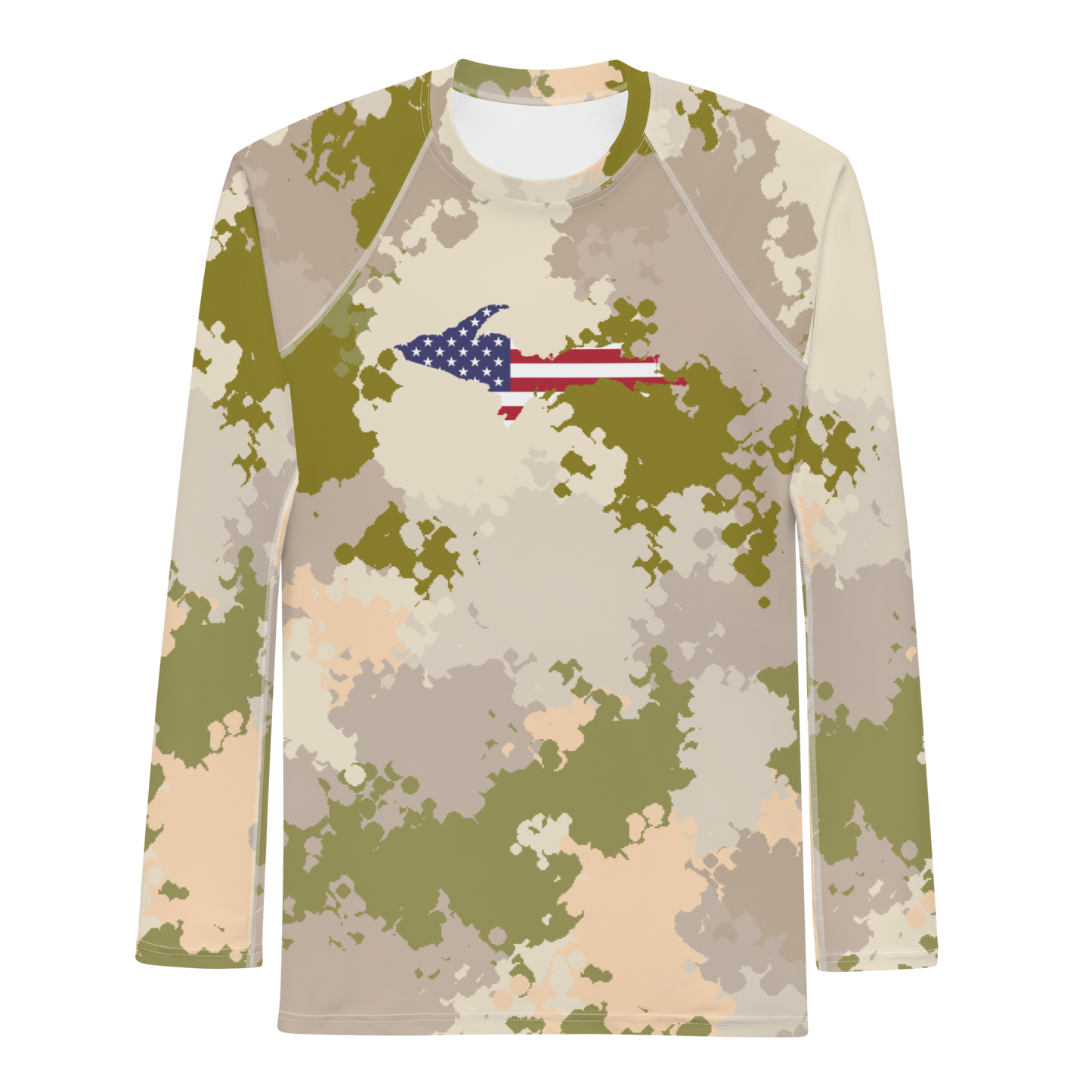 Michigan Upper Peninsula Rash Guard (w/ UP USA Flag) | Men's - Rosy Mound Camo