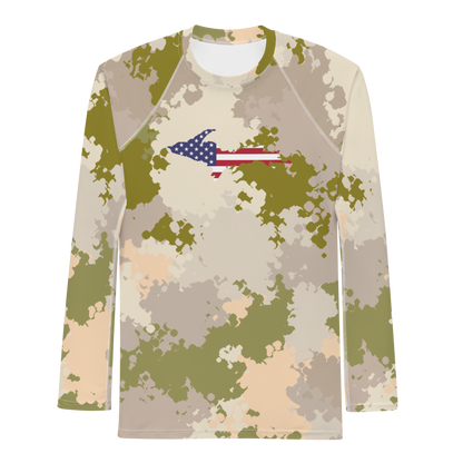 Michigan Upper Peninsula Rash Guard (w/ UP USA Flag) | Men's - Rosy Mound Camo