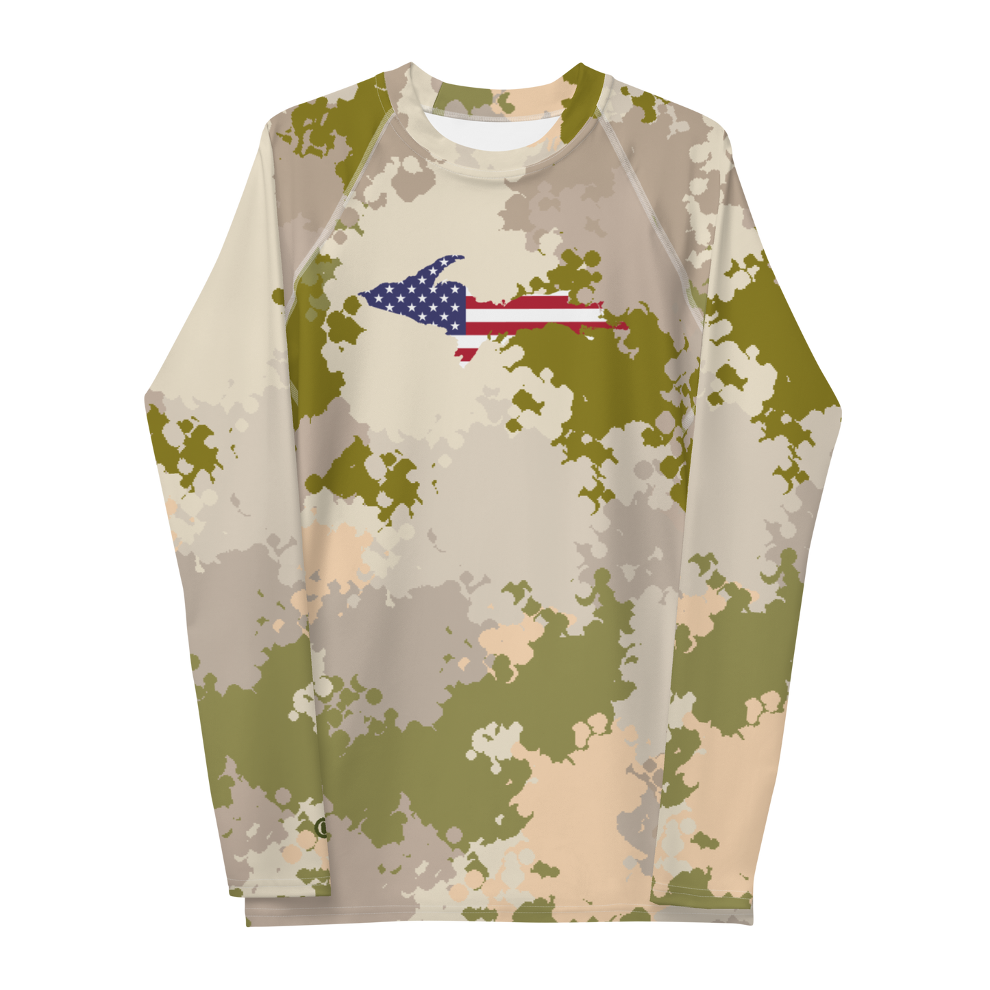 Michigan Upper Peninsula Rash Guard (w/ UP USA Flag) | Men's - Rosy Mound Camo