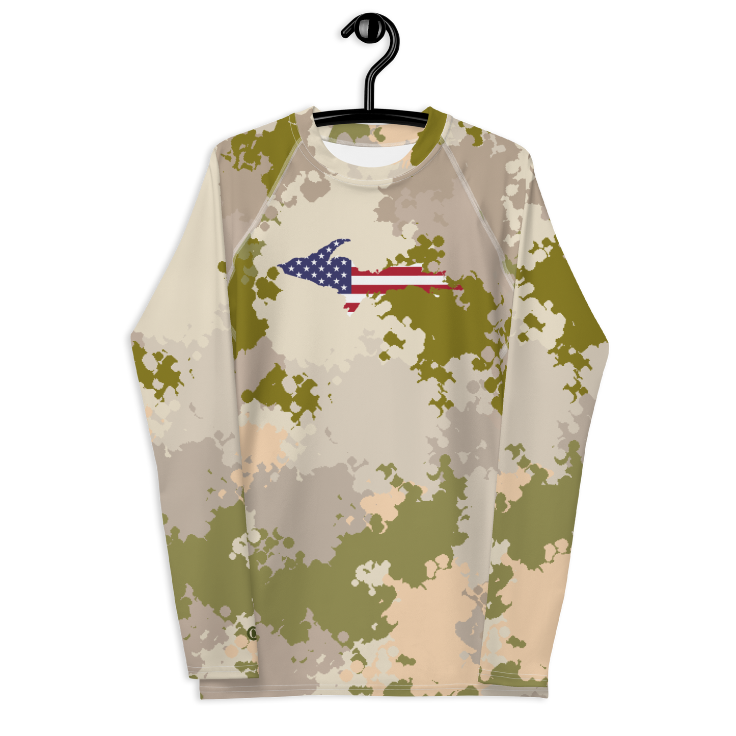 Michigan Upper Peninsula Rash Guard (w/ UP USA Flag) | Men's - Rosy Mound Camo