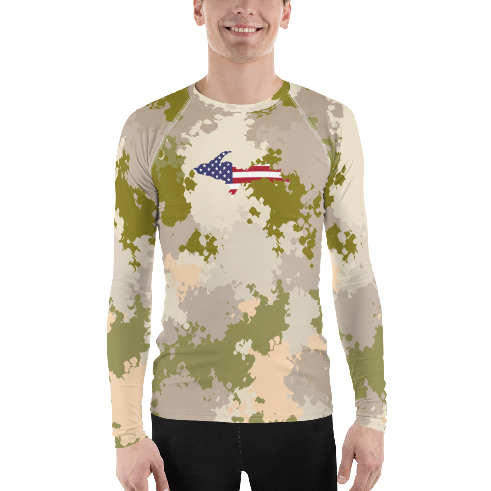 Michigan Upper Peninsula Rash Guard (w/ UP USA Flag) | Men's - Rosy Mound Camo