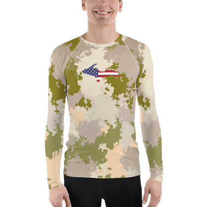 Michigan Upper Peninsula Rash Guard (w/ UP USA Flag) | Men's - Rosy Mound Camo