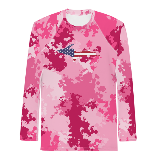 Michigan Upper Peninsula Rash Guard (w/ UP USA Flag) | Men's - Pink Camo