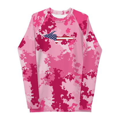 Michigan Upper Peninsula Rash Guard (w/ UP USA Flag) | Men's - Pink Camo