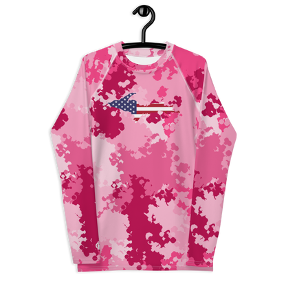 Michigan Upper Peninsula Rash Guard (w/ UP USA Flag) | Men's - Pink Camo