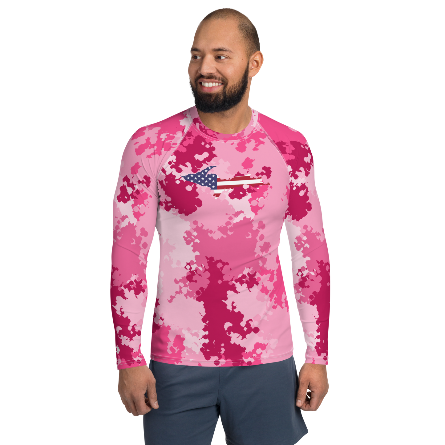 Michigan Upper Peninsula Rash Guard (w/ UP USA Flag) | Men's - Pink Camo