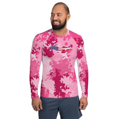 Michigan Upper Peninsula Rash Guard (w/ UP USA Flag) | Men's - Pink Camo