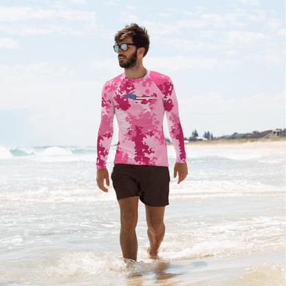 Michigan Upper Peninsula Rash Guard (w/ UP USA Flag) | Men's - Pink Camo