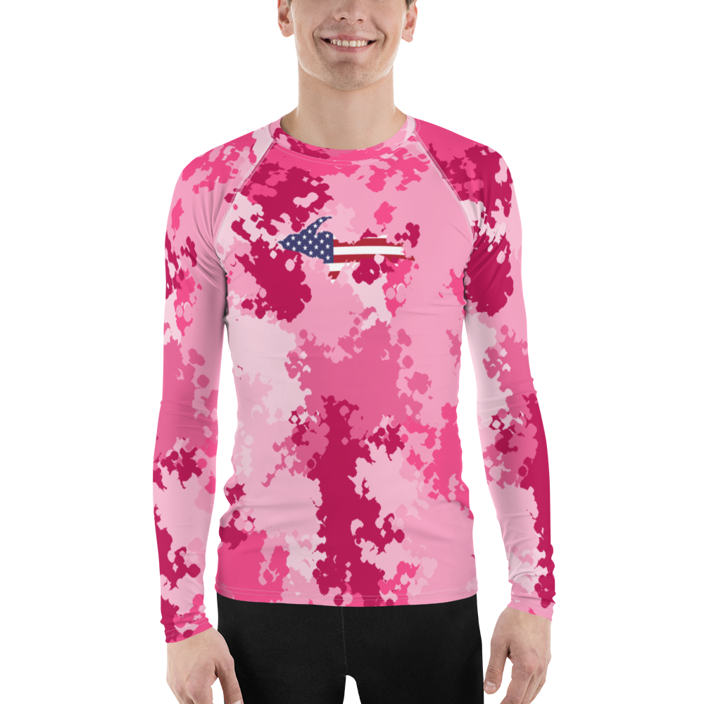 Michigan Upper Peninsula Rash Guard (w/ UP USA Flag) | Men's - Pink Camo