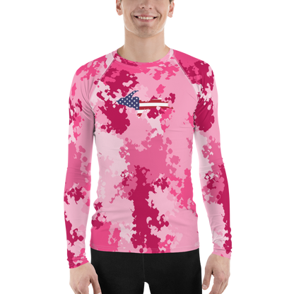 Michigan Upper Peninsula Rash Guard (w/ UP USA Flag) | Men's - Pink Camo