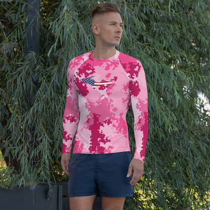 Michigan Upper Peninsula Rash Guard (w/ UP USA Flag) | Men's - Pink Camo