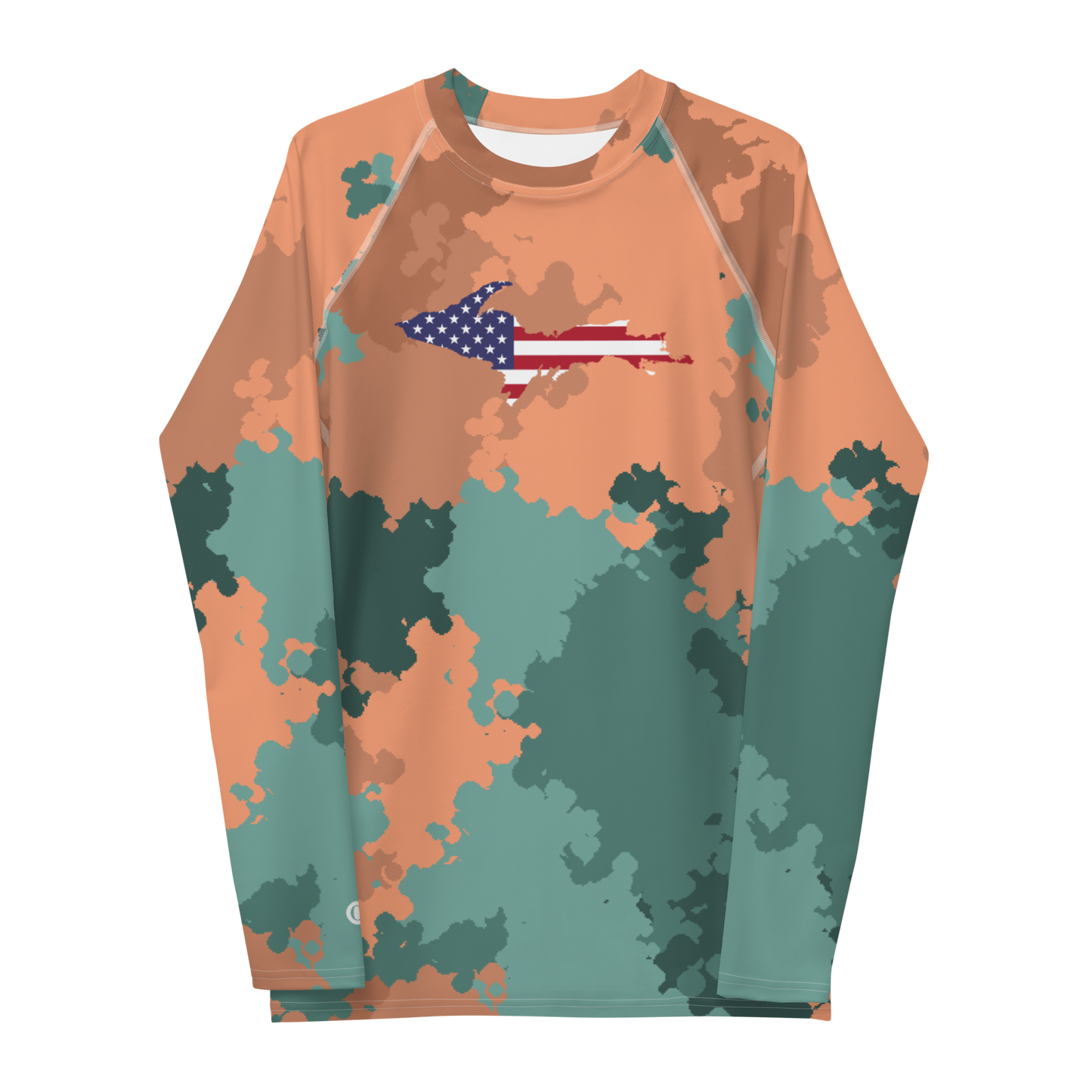 Michigan Upper Peninsula Rash Guard (w/ UP USA Flag) | Men's - Copper Country Camo