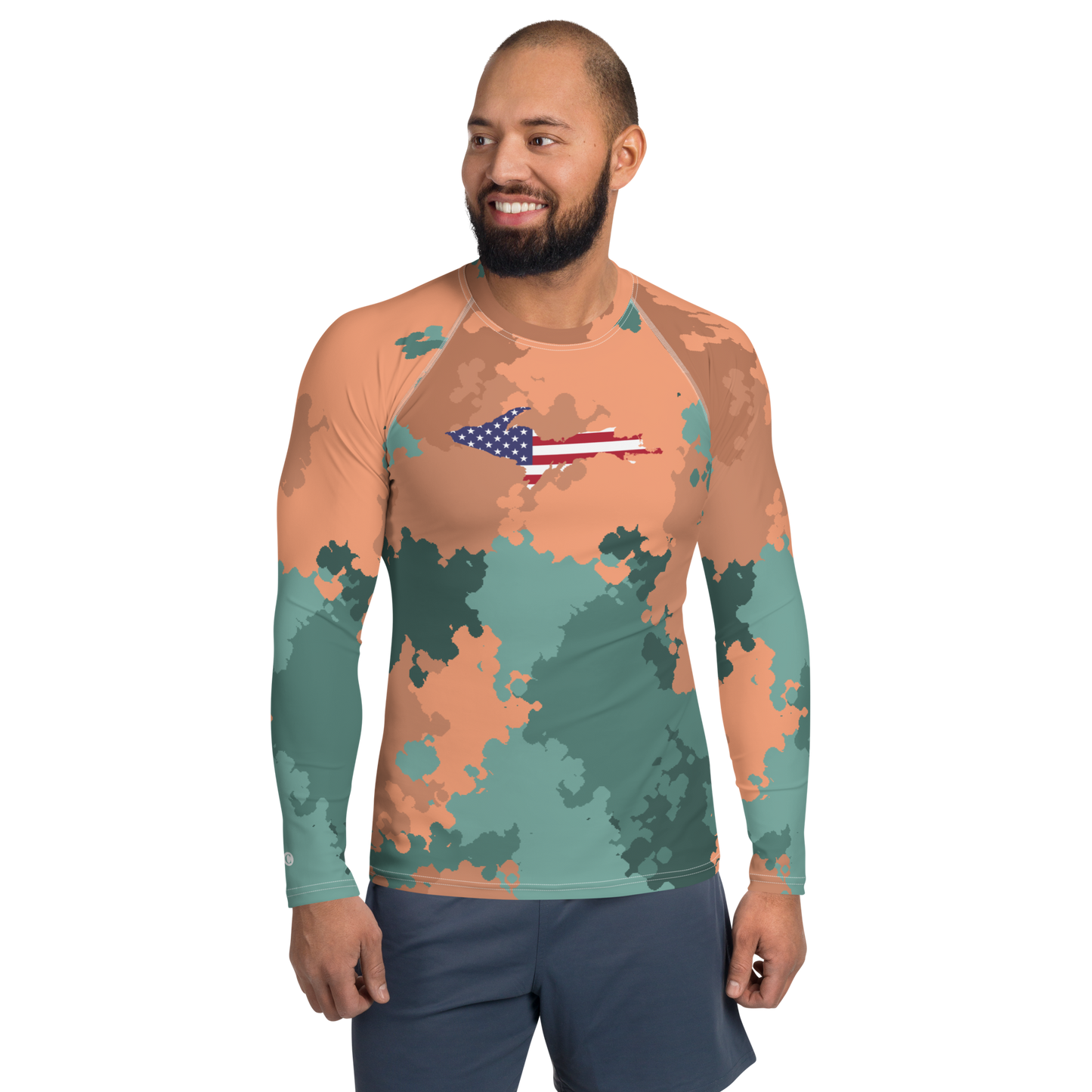 Michigan Upper Peninsula Rash Guard (w/ UP USA Flag) | Men's - Copper Country Camo