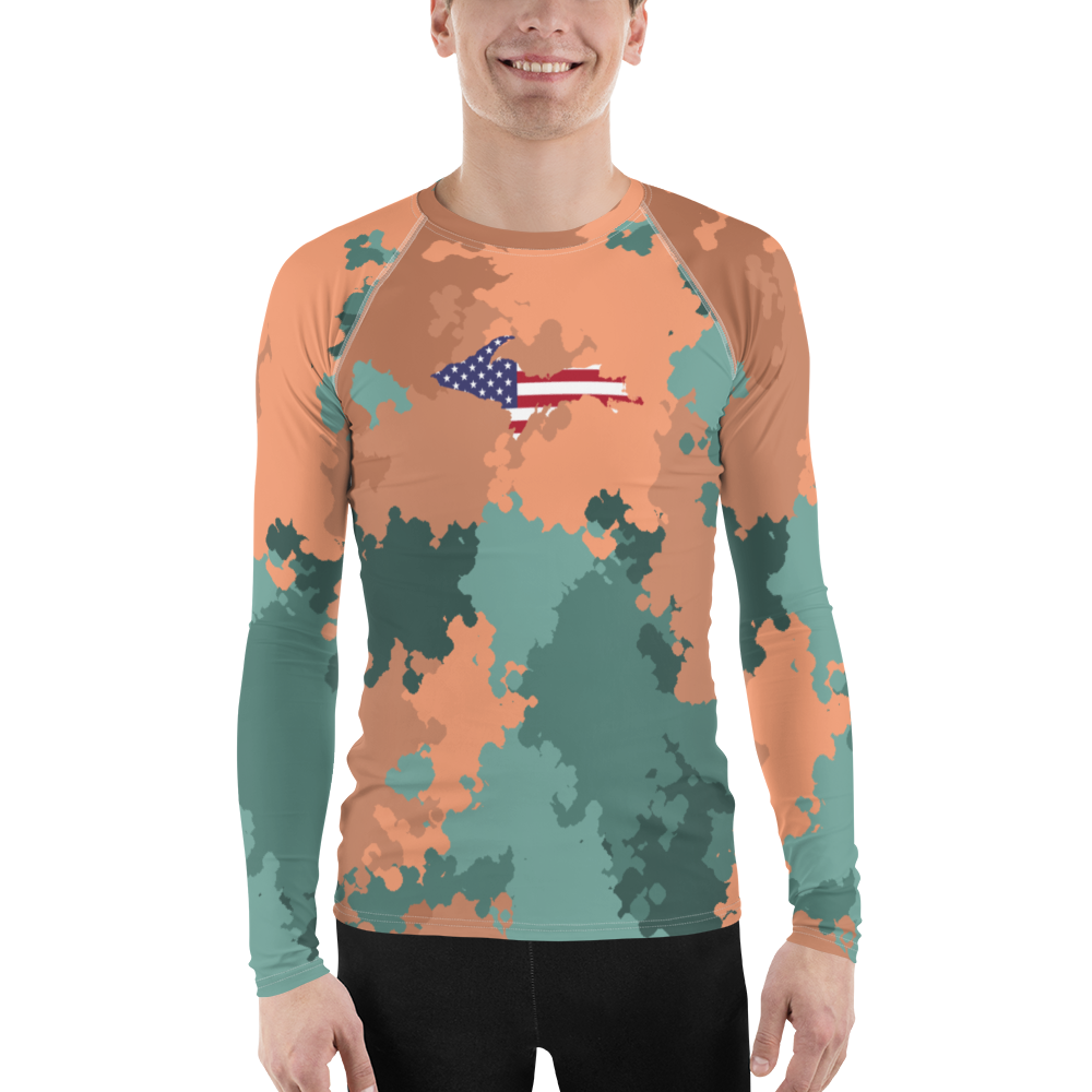 Michigan Upper Peninsula Rash Guard (w/ UP USA Flag) | Men's - Copper Country Camo