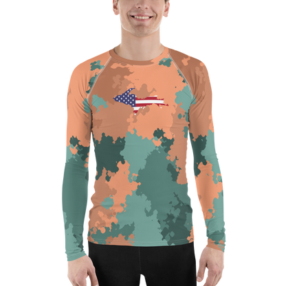 Michigan Upper Peninsula Rash Guard (w/ UP USA Flag) | Men's - Copper Country Camo