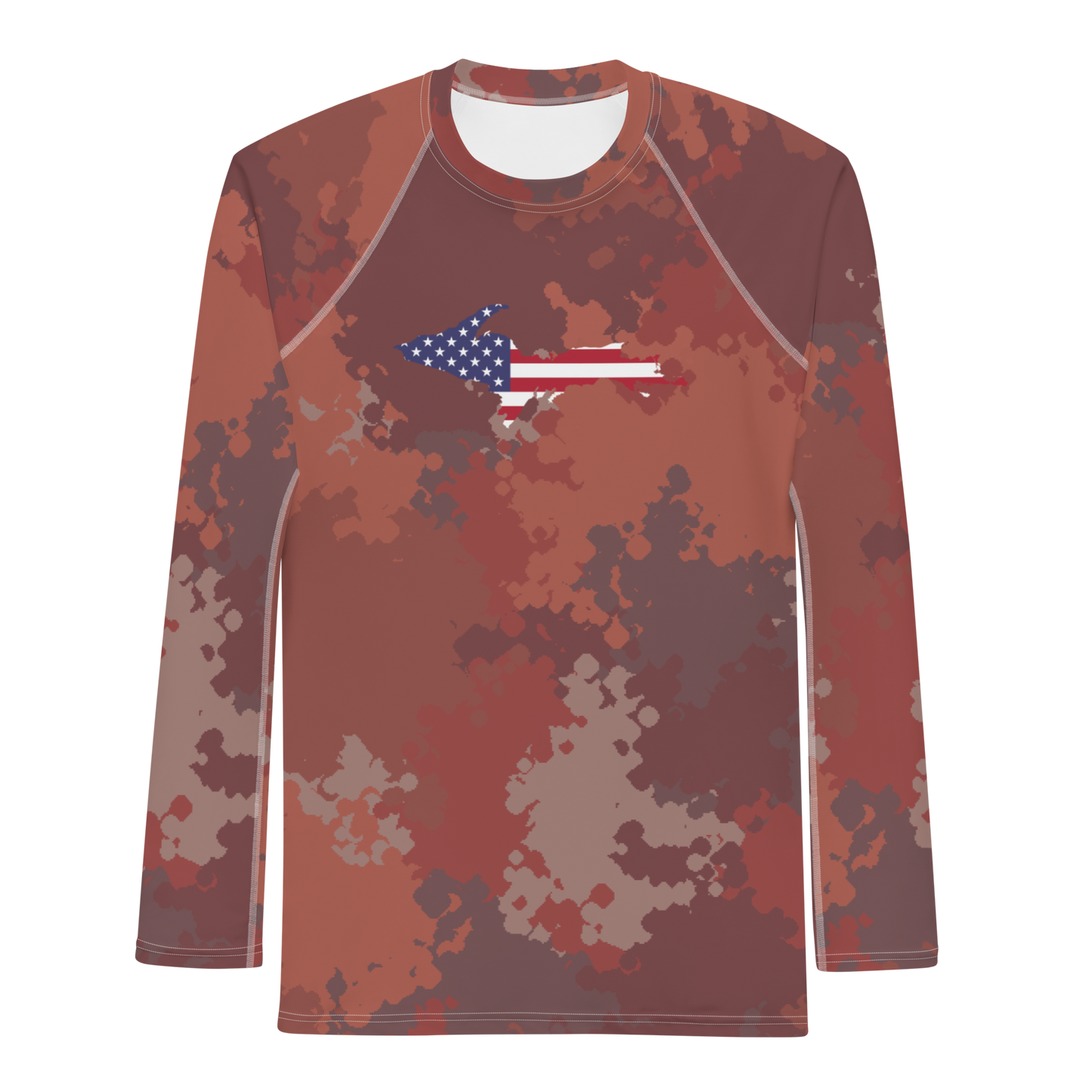 Michigan Upper Peninsula Rash Guard (w/ UP USA Flag) | Men's - Ore Dock Camo