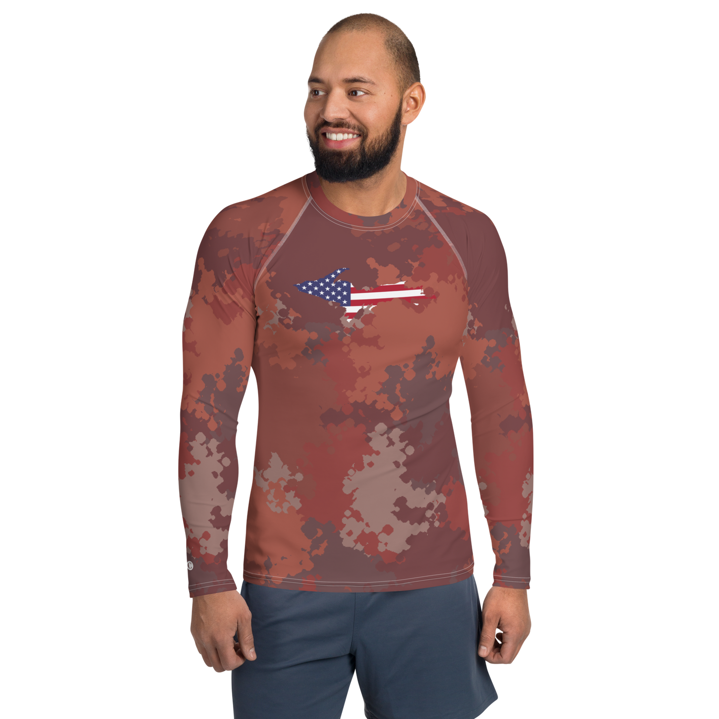 Michigan Upper Peninsula Rash Guard (w/ UP USA Flag) | Men's - Ore Dock Camo