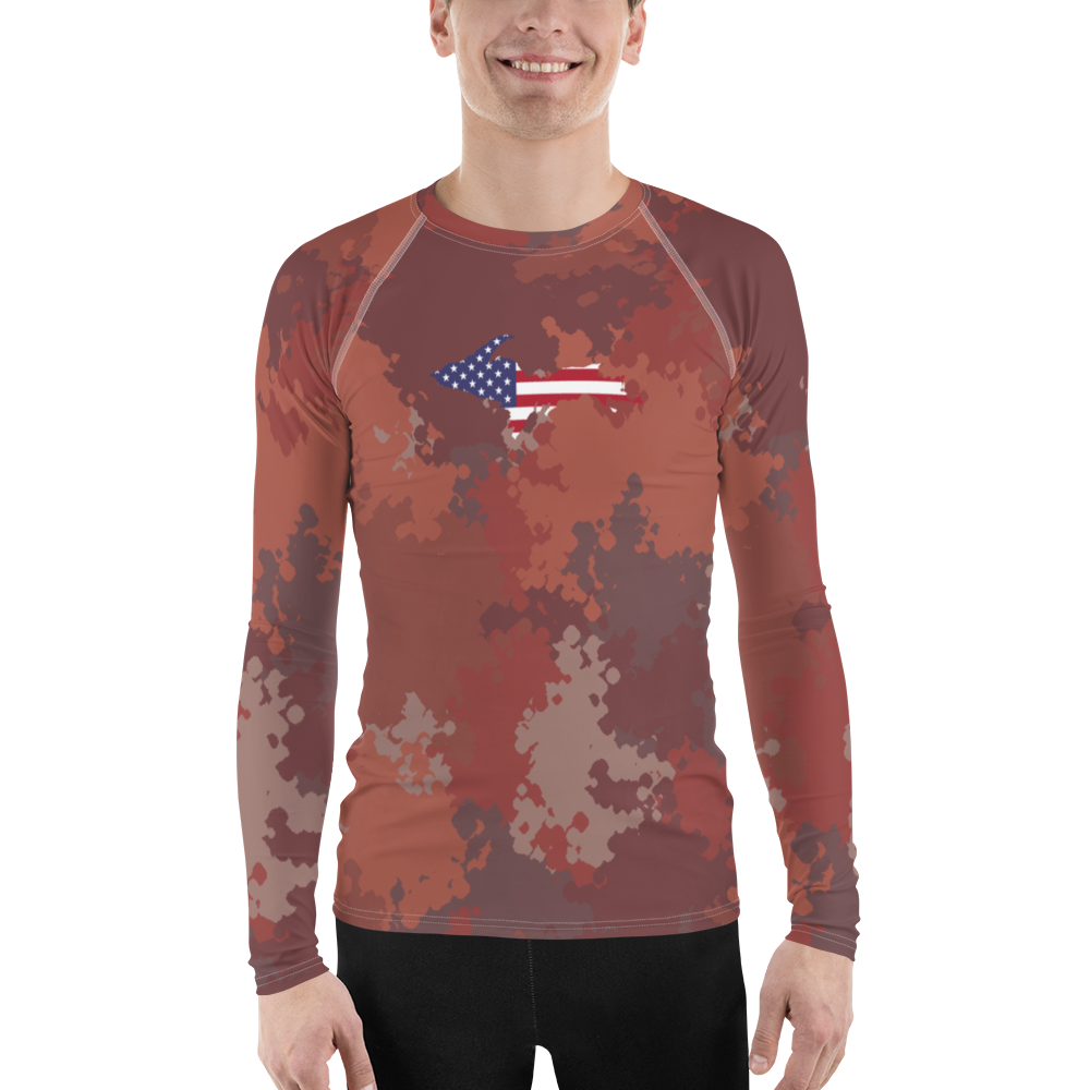 Michigan Upper Peninsula Rash Guard (w/ UP USA Flag) | Men's - Ore Dock Camo