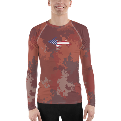 Michigan Upper Peninsula Rash Guard (w/ UP USA Flag) | Men's - Ore Dock Camo