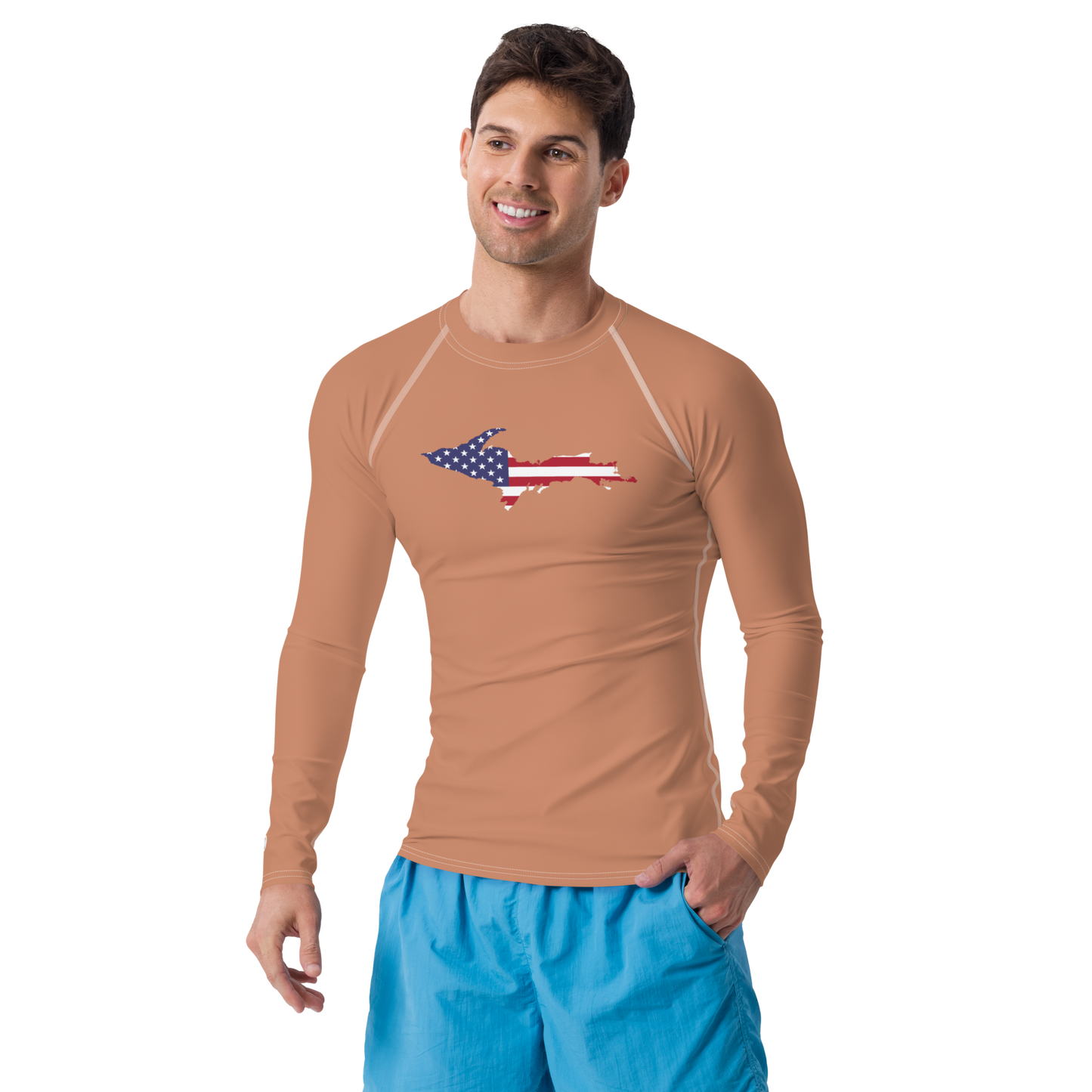 Michigan Upper Peninsula Rash Guard (w/ UP USA Flag) | Men's - Copper Color