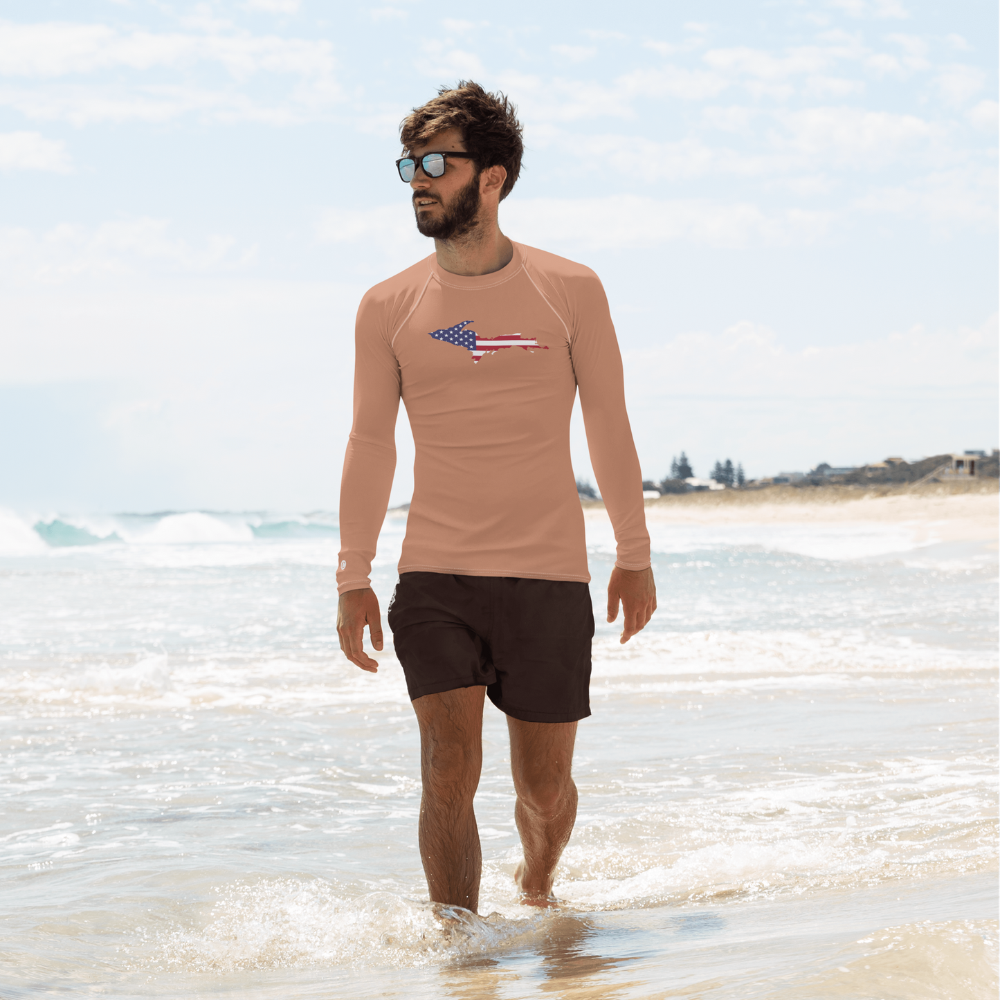 Michigan Upper Peninsula Rash Guard (w/ UP USA Flag) | Men's - Copper Color