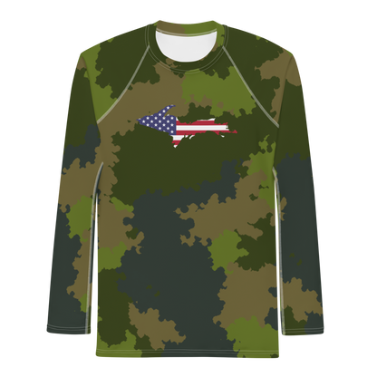 Michigan Upper Peninsula Rash Guard (w/ UP USA Flag) | Men's - Woodland Camo