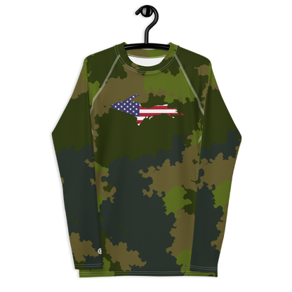 Michigan Upper Peninsula Rash Guard (w/ UP USA Flag) | Men's - Woodland Camo