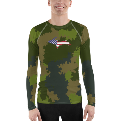 Michigan Upper Peninsula Rash Guard (w/ UP USA Flag) | Men's - Woodland Camo