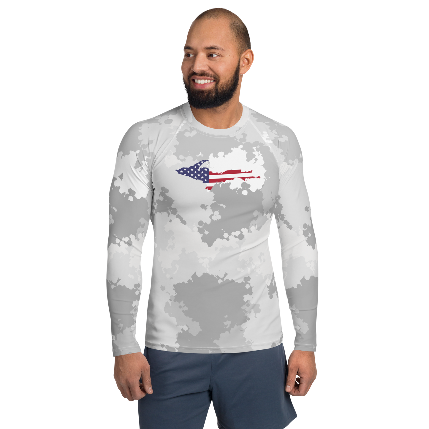 Michigan Upper Peninsula Rash Guard (w/ UP USA Flag) | Men's - Snow Camo