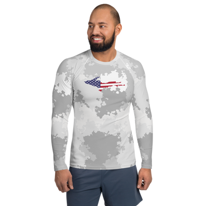 Michigan Upper Peninsula Rash Guard (w/ UP USA Flag) | Men's - Snow Camo