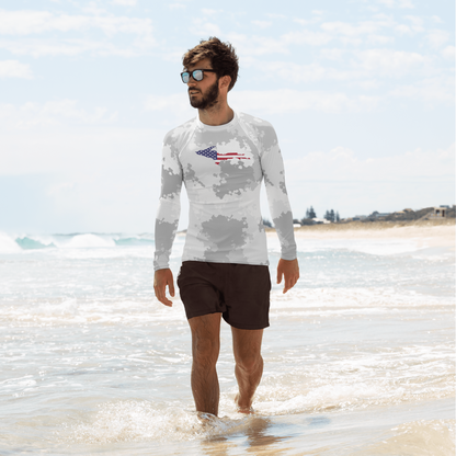 Michigan Upper Peninsula Rash Guard (w/ UP USA Flag) | Men's - Snow Camo