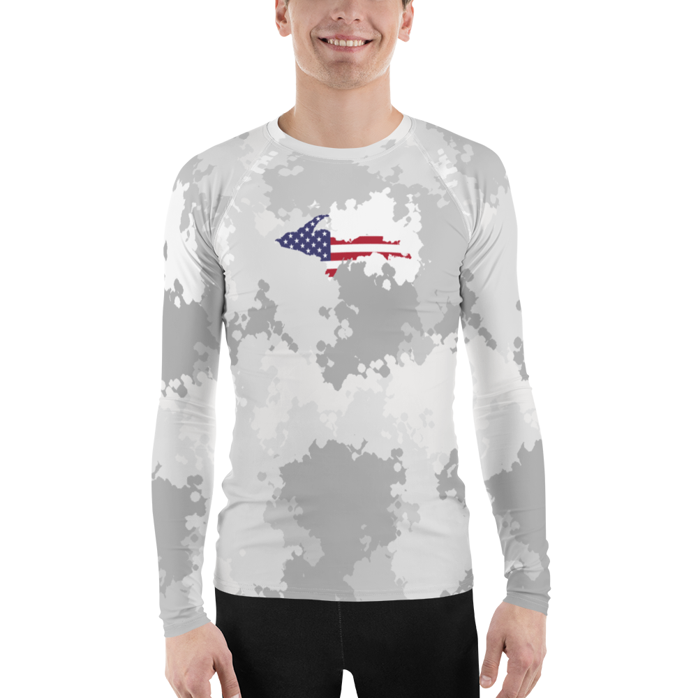 Michigan Upper Peninsula Rash Guard (w/ UP USA Flag) | Men's - Snow Camo