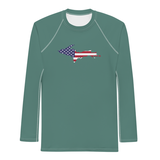 Michigan Upper Peninsula Rash Guard (w/ UP USA Flag) | Men's - Copper Green