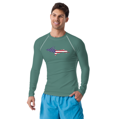 Michigan Upper Peninsula Rash Guard (w/ UP USA Flag) | Men's - Copper Green