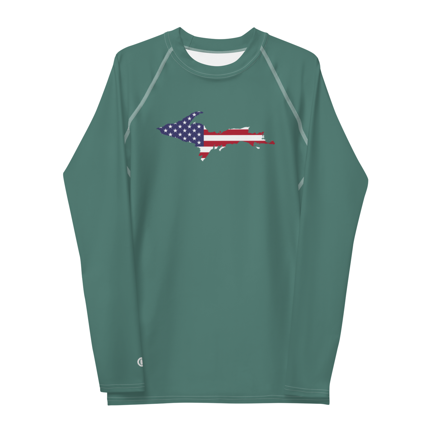 Michigan Upper Peninsula Rash Guard (w/ UP USA Flag) | Men's - Copper Green