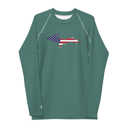 Michigan Upper Peninsula Rash Guard (w/ UP USA Flag) | Men's - Copper Green