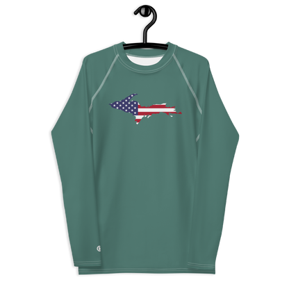 Michigan Upper Peninsula Rash Guard (w/ UP USA Flag) | Men's - Copper Green