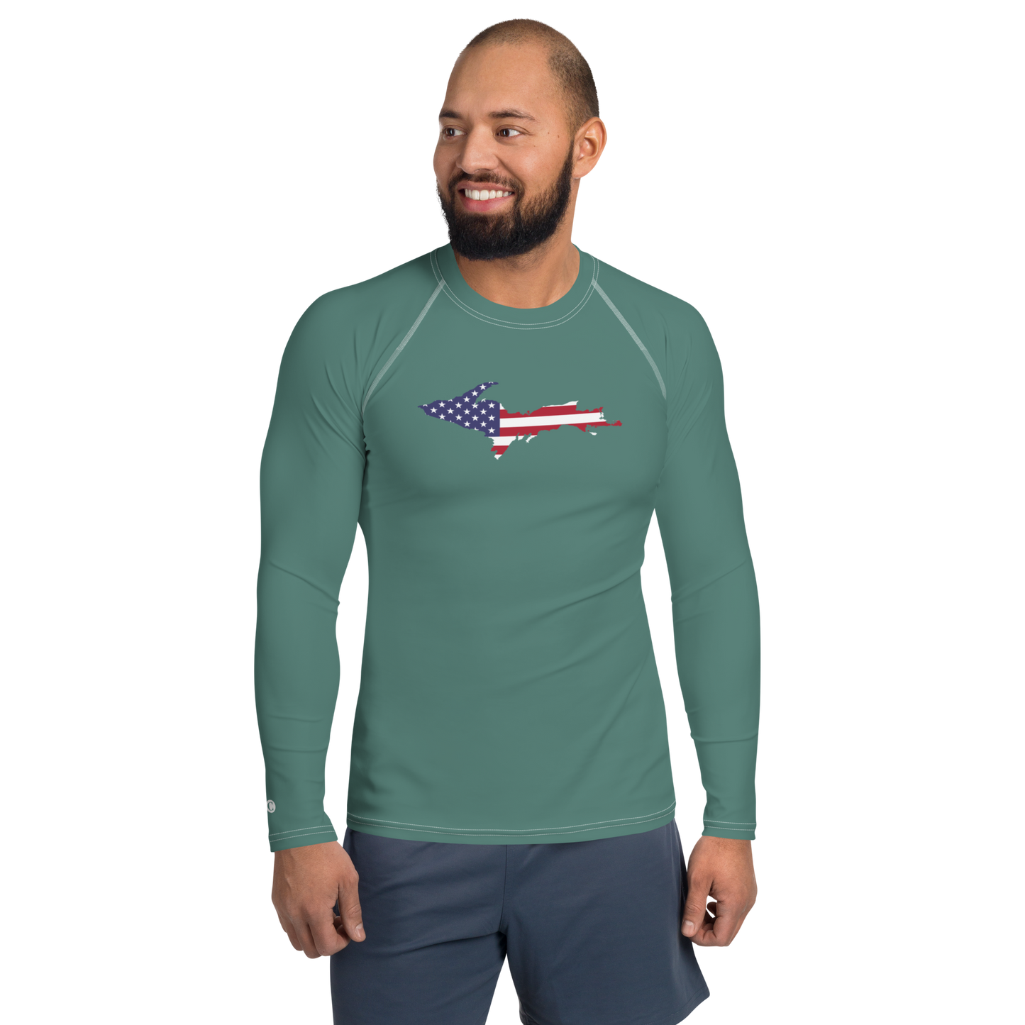 Michigan Upper Peninsula Rash Guard (w/ UP USA Flag) | Men's - Copper Green