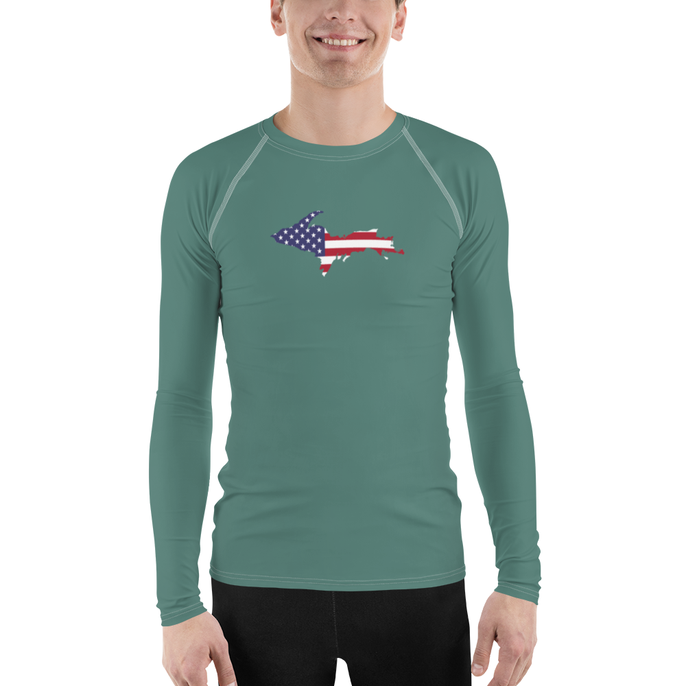 Michigan Upper Peninsula Rash Guard (w/ UP USA Flag) | Men's - Copper Green