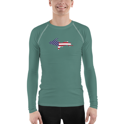 Michigan Upper Peninsula Rash Guard (w/ UP USA Flag) | Men's - Copper Green