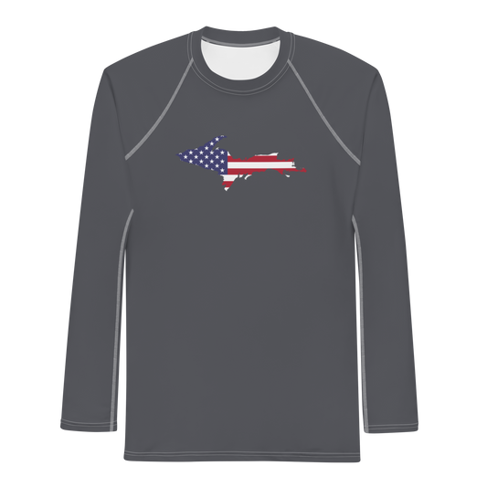 Michigan Upper Peninsula Rash Guard (w/ UP USA Flag) | Men's - Iron Ore Grey