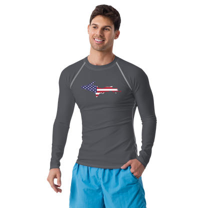 Michigan Upper Peninsula Rash Guard (w/ UP USA Flag) | Men's - Iron Ore Grey