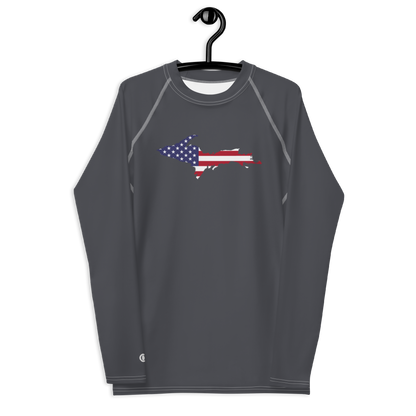 Michigan Upper Peninsula Rash Guard (w/ UP USA Flag) | Men's - Iron Ore Grey