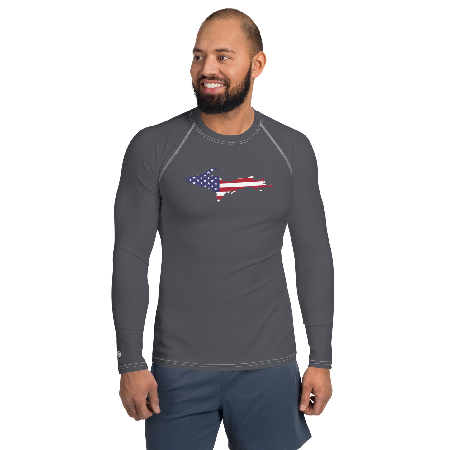 Michigan Upper Peninsula Rash Guard (w/ UP USA Flag) | Men's - Iron Ore Grey