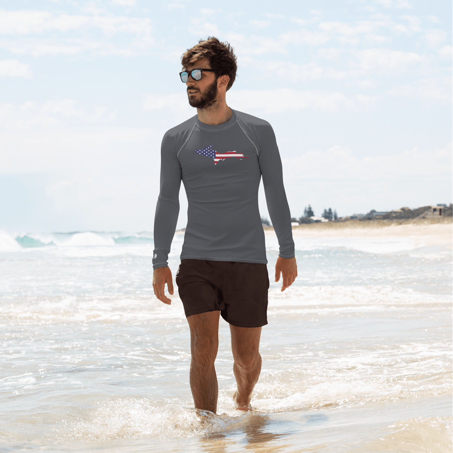 Michigan Upper Peninsula Rash Guard (w/ UP USA Flag) | Men's - Iron Ore Grey